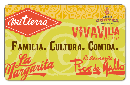 cortez restaurants logo, mi tierra logo, la margarita logo, pico de gallo logo, viva villa logo, 'familia. cultura. comida.' 